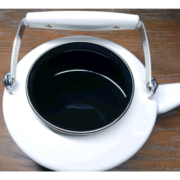Vtg Studio Nova Homestead White Floral Enamel Tea Kettle & Lid 2 Qt. Pot Japan - Picture 6 of 7